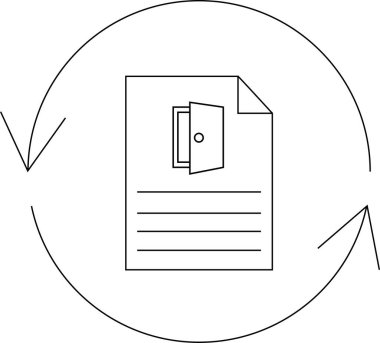 Açık kapı simgesine sahip bir belge simgesi döngü şeklinde bir okla çevrelenmiş, bu da düzeltme veya yinelemeyi öneriyor.