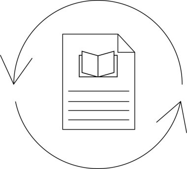 Dairesel oklarla çevrili, üzerinde kitap bulunan bir belge simgesi, belgeleri inceleme ve gözden geçirme kavramını temsil eder.
