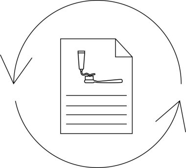 Diş macunu ve diş fırçası simgesine sahip bir belge, diş sağlığı ve çevre bilincinin geri dönüşüm sembolü ile çevrilidir..