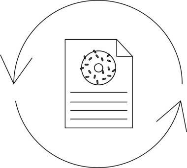 Çörek belgesi, basit ve temiz bir tasarım içinde veri güncellemesini veya içerik yenilemesini sembolize eden dairesel oklarla ikon canlandırması.