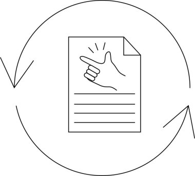 Dairesel bir okla çevrili, elini şıklatan bir belge, kolay belge işleme ve iş akışı otomasyonunu simgeler.