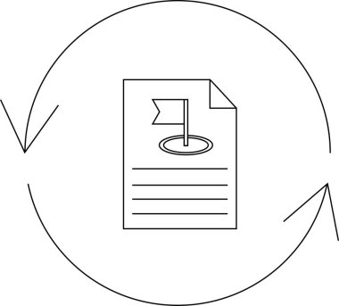 Hedefi işaretleyen, yuvarlak oklarla çevrili, yinelemeyi ve hedeflere ulaşma yolundaki ilerlemeyi sembolize eden bayrak taşıyan bir belge.