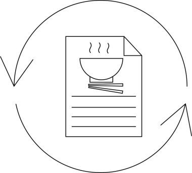 Yuvarlak bir okla çevrili bir kase erişteyle tarifi tasvir eden basit bir ikon, bir döngü ya da süreç öneriyor..