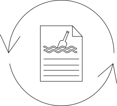 Şişedeki bir mesajın basit bir çizgisi çizimi. Bir belgenin üzerinde, etrafında yeni bir simge var..