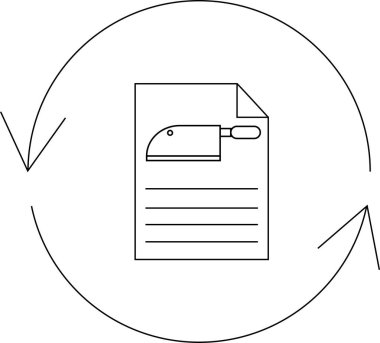 Yemek pişirme ve yemek tarifi paylaşımının döngüsel doğasını sembolize eden, bir belgede satır bulunan aşçılık tarifi döndürme simgesi.