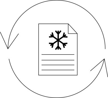 Kar tanesi simgesine sahip bir belge, soğuk veya kış temalarıyla ilgili ferahlatıcı veya döngüsel bir süreci sembolize eden oklarla çevrilidir..