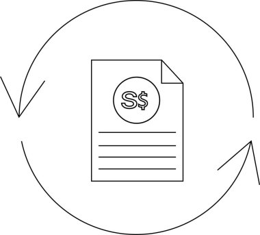 Çembersel oklarla çevrili, döviz kurlarını temsil eden Singapur Doları sembollü bir belge tasvir eden bir çizgi sanat simgesi.