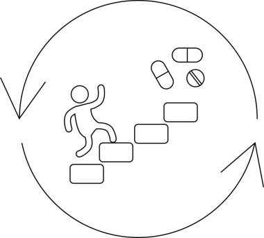 İlaç bağımlılığının görsel bir temsili, tedaviye uyum ve ilerlemeyi sembolize eden, ilaç tedavisine giden merdivenleri tırmanan birini gösteriyor..