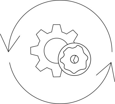 Illustration of a gear and donut icon with circular arrows, representing process automation, workflow optimization, and continuous improvement in business and technology.