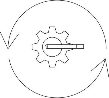 Oklar çemberinin içinde kolu olan bir vites sürekli bir süreci ya da döngüyü sembolize eder..
