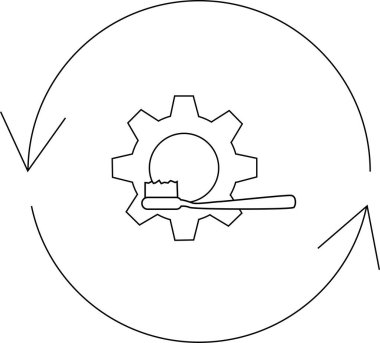 Dairesel oklarla çevrili diş fırçası temizlik ya da bakım süreçlerini sembolize eder..