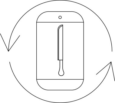 Akıllı telefonun içinde bıçak tasvir eden minimalist bir simge, dönen oklarla çevrili, bıçak keskinleştirme uygulamasını ya da servisi sembolize eden.