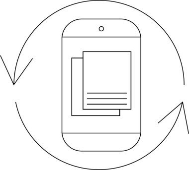 Dairesel bir okla gösterilen veri senkronizasyonu ile cep telefonunun basit bir çizgi çizimi.