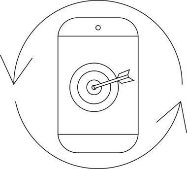 Akıllı telefon, hedef kitlesinin hareketli pazarlamayı sembolize eden dairesel bir okla çevrelenmiş bir ok ile hedefini gösterir..