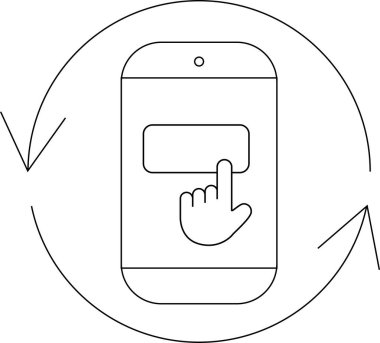 Uygulama güncellemelerini temsil eden, dairesel bir okla çevrili, parmaklarıyla ekrana dokunan akıllı telefonu tasvir eden basit bir çizgi resim simgesi.