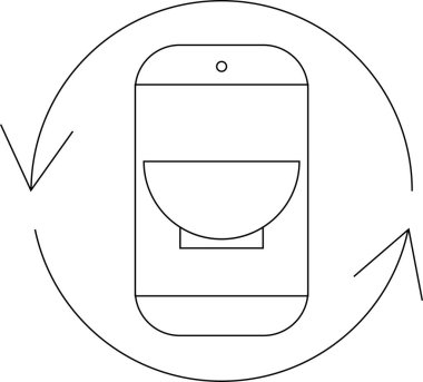 A minimalist line art icon of a smartphone with a refresh symbol, representing mobile device updates, synchronization, and data refreshing.