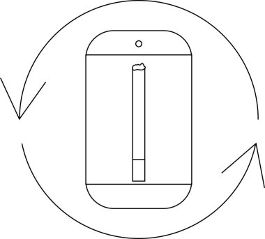 Akıllı telefonlarda dönen oklarla çevrili sigara bulunur. Bağımlılığı, sağlıksız alışkanlıkları ve teknolojinin sağlık üzerindeki etkisini simgeler..