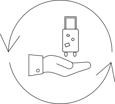 Dolambaçlı oklarla el ele tutuşan, seyahat ve takası simgeleyen bir el..