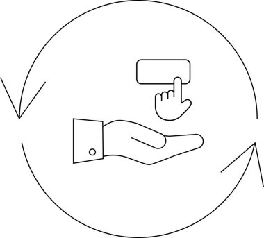 Bir el, etkileşimi ve döngüsel süreçleri sembolize eden dairesel ok döngüsü içindeki bir düğmeyle etkileşir.