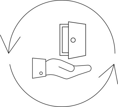 Bir el açık bir kapı sunar, fırsatı sembolize eder, dairesel bir ok içinde ayarlanır, döngü ya da değişimi gösterir..