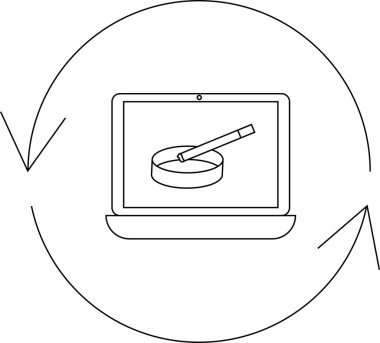 A conceptual illustration depicting the cycle of digital addiction, featuring a cigarette displayed on a laptop screen, surrounded by circular arrows.