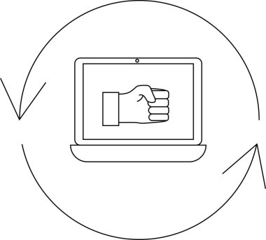 Çevrimiçi saldırganlığı tasvir eden ilülasyon, çevrimiçi çatışmanın döngüsel doğasını sembolize eden dairesel oklarla çevrili bir dizüstü ekranda sergilenen bir yumruk..