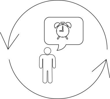 Illustration of a person thinking about an alarm clock within a circular cycle, representing time management and scheduling.