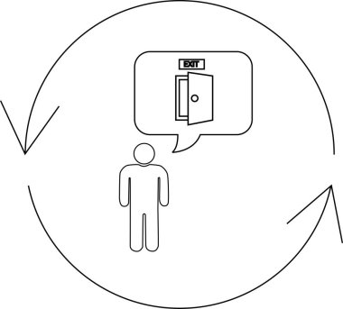 Düşünce balonunda çıkış kapısı olan bir insanı dairesel oklarla çevrili bir şekilde gösteren kavramsal bir çizim..