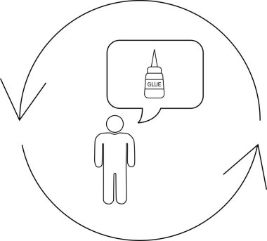 Dairesel bir döngünün içindeki bir insan yapıştırıcı hakkında düşünür, tekrarlanan bir süreç ya da yapışmaya ihtiyaç olduğunu öne sürer..