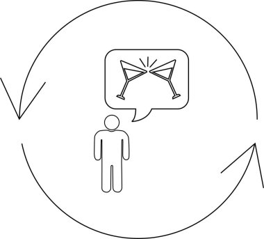 Bir çöp adam yuvarlak bir döngü içinde durur, içkiyle kadeh kaldırmayı hayal eder, kutlamayı ve tekrarlanan olayları sembolize eder..