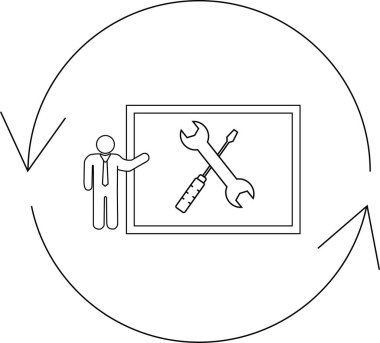 Bakım, onarım veya teknik eğitim kavramlarını resmetmek için ideal araçlar ve süreç diyagramını içeren bir teknik eğitim sunumu.