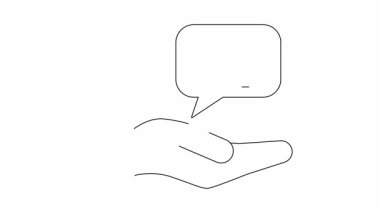 İçinde hamburger olan bir konuşma balonunu tutan bir eli anlatan minimalist bir çizim. Yemek blogları ya da restoran promosyonları için mükemmel..