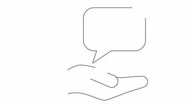 Bir el, diş bakımını, beyazlatmayı ya da minimalist bir tasarımla oral sağlık çözümlerini sembolize eden, diş içeren bir konuşma baloncuğu sunar..