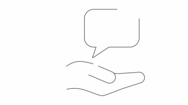 Konuşma balonunda dünyayı tutan bir elin basit bir çizimi, çevresel sorumluluğu ve küresel farkındalığı sembolize ediyor..