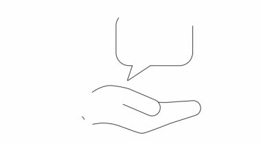 Konuşma balonunda bir bilgisayar fare simgesini sunan bir elin minimalist çizgisi çizimi, teknoloji veya tasarım kavramları için idealdir.