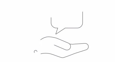 Açık bir el, çalışan bir figürün bulunduğu bir konuşma baloncuğu sunar. Yardım, özgürlük ve zorlu durumlardan kaçış teklifini sembolize eder..