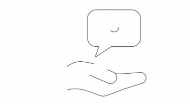 Konuşma balonunda çiçek sunan basit bir el, ilgiyi, vermeyi ve düşünceli olmayı sembolize eder. Sunumlar, web siteleri ve sosyal medya için mükemmel.