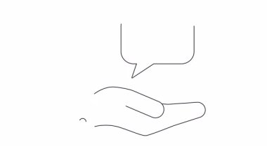 Bir el konuşma baloncuğunda sosis sunar, basit bir çizgi sanatı ile tasvir edilir. Gıda içeriği, animasyonlar veya kavramsal çizimler için ideal.