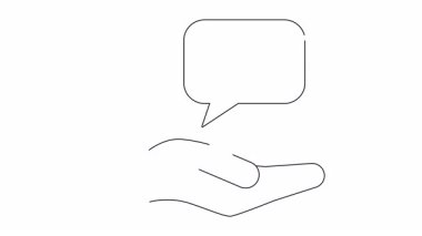 Konuşma balonunda pullarla sembolize edilmiş adalet sunan bir el. İş ve hukukta adalet, hukuki danışmanlık ve etik hususları temsil eder.