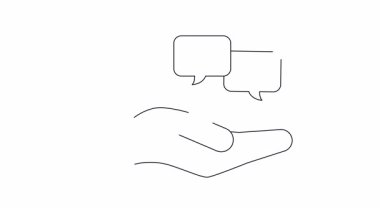 Bir el, emlak yatırımını ve mali kararları temsil eden bir evin ve dolar işaretinin sembollerini tutar. Minimalist çizgi sanatı.