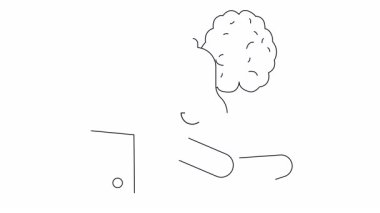 Zihinsel uyanıklığı ve farkındalığı sembolize eden bir beyin, bir çan ve bir eli tasvir eden basit bir çizgi. Eğitici veya bilgilendirici içerik için ideal.