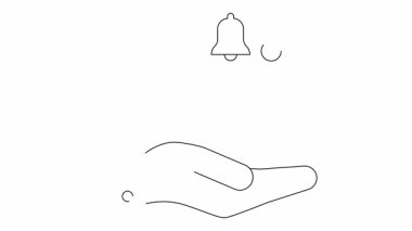 Bir el nazikçe zili yukarıda olan bir insanı tutar, tetikte olmayı, desteği ve ilgiyi simgeler. Etkili iletişim için minimalist tasarım.