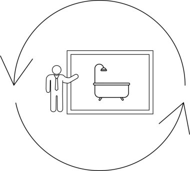 Banyo dekorasyonunu banyo küveti ve duşla gösteren dairesel bir diyagram. Banyo yenileme işlemini temsil ediyor..