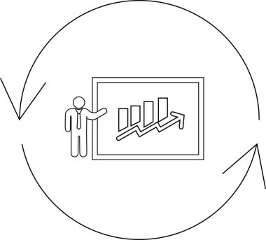 Büyümeyi bir grafik ve dairesel bir okla gösteren bir iş sunumu, sürekli gelişmeyi ve ilerlemeyi temsil eder.