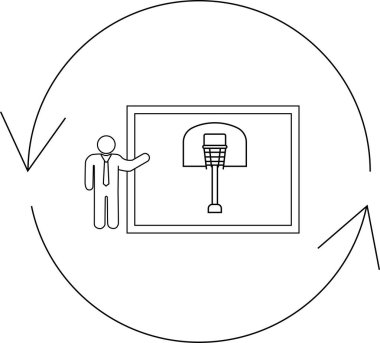 Bir döngüyü ya da süreci gösteren dairesel oklarla çevrili basketbol potası diyagramını gösteren kavramsal bir çizim.