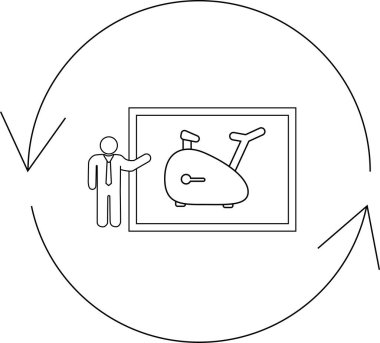 Dairesel oklu bir egzersiz bisikletini gösteren bir sunum, sürekli gelişmeyi ya da bir form döngüsünü sembolize eder.