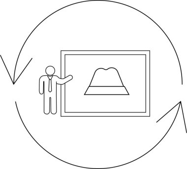 A presenter stands before a screen displaying a hat design, illustrating a process of iterative development and feedback for continuous improvement.