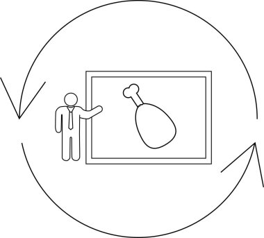 A presentation showing the impact of meat consumption on the environment, represented by a person presenting a picture of meat.