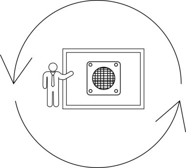 Bir kişi dairesel bir akış içinde sürekli süreci veya geri besleme döngüsünü sembolize eden bir havalandırma sistemi şeması sunar.