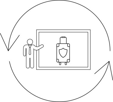 Seyahat sigortası sunumu, içinde kalkan olan bir bavul, gezginlerin korunmasını ve güvenliğini simgeliyor..